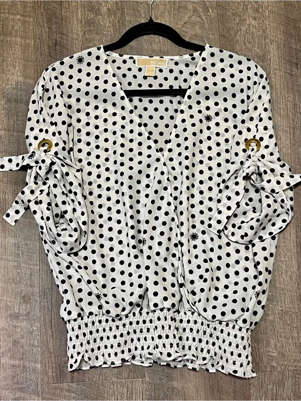 Michael Kors Black Polka Dot V-Neck Blouse on White